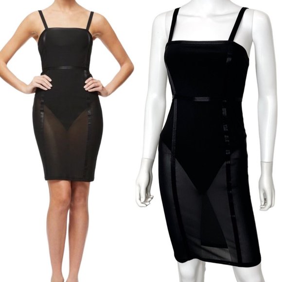 Good American See Through Me Sheer Mesh Contour Tape Mini Dress in Black Size M - Picture 1 of 16